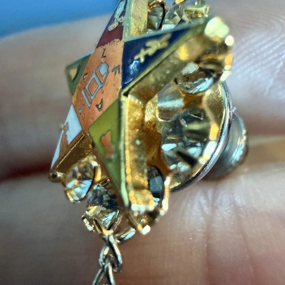 Vintage Order Eastern Star OES Tie Tack Pin Rhinestone Enamel Masonic Fraternal